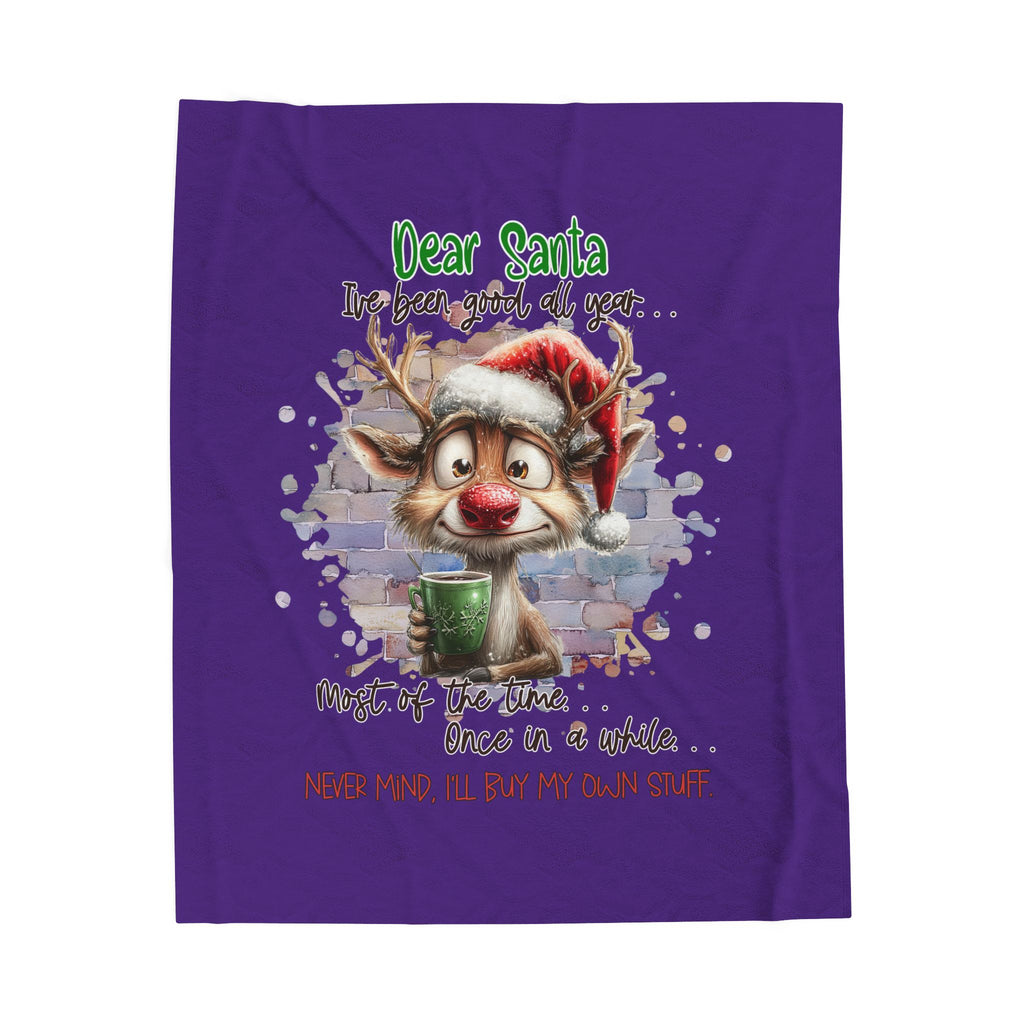 Christmas Reindeer Velveteen Plush Blanket – “Dear Santa I’ve Been Good All Year” Holiday Throw