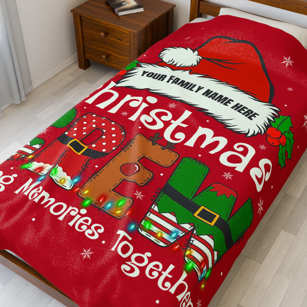 Personalized Christmas Crew Velveteen Plush Blanket Large — "Making Memories Together"