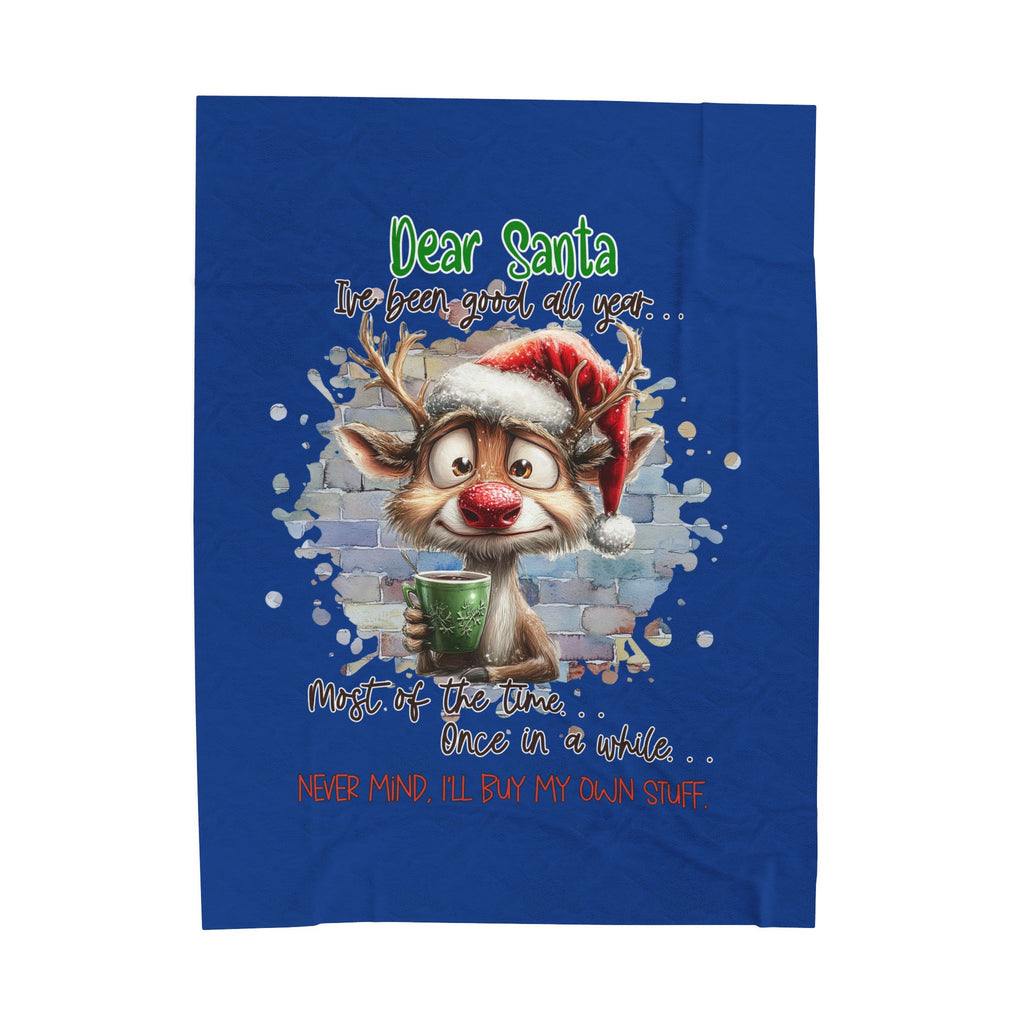 Christmas Reindeer Velveteen Plush Blanket – “Dear Santa I’ve Been Good All Year” Holiday Throw