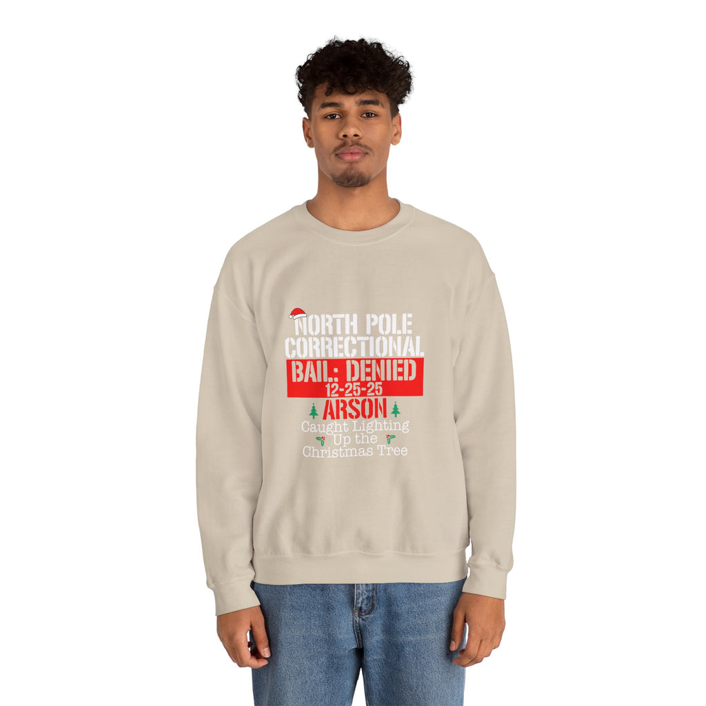 Funny Christmas Sweatshirt - North Pole Correctional "Bail Denied" Design