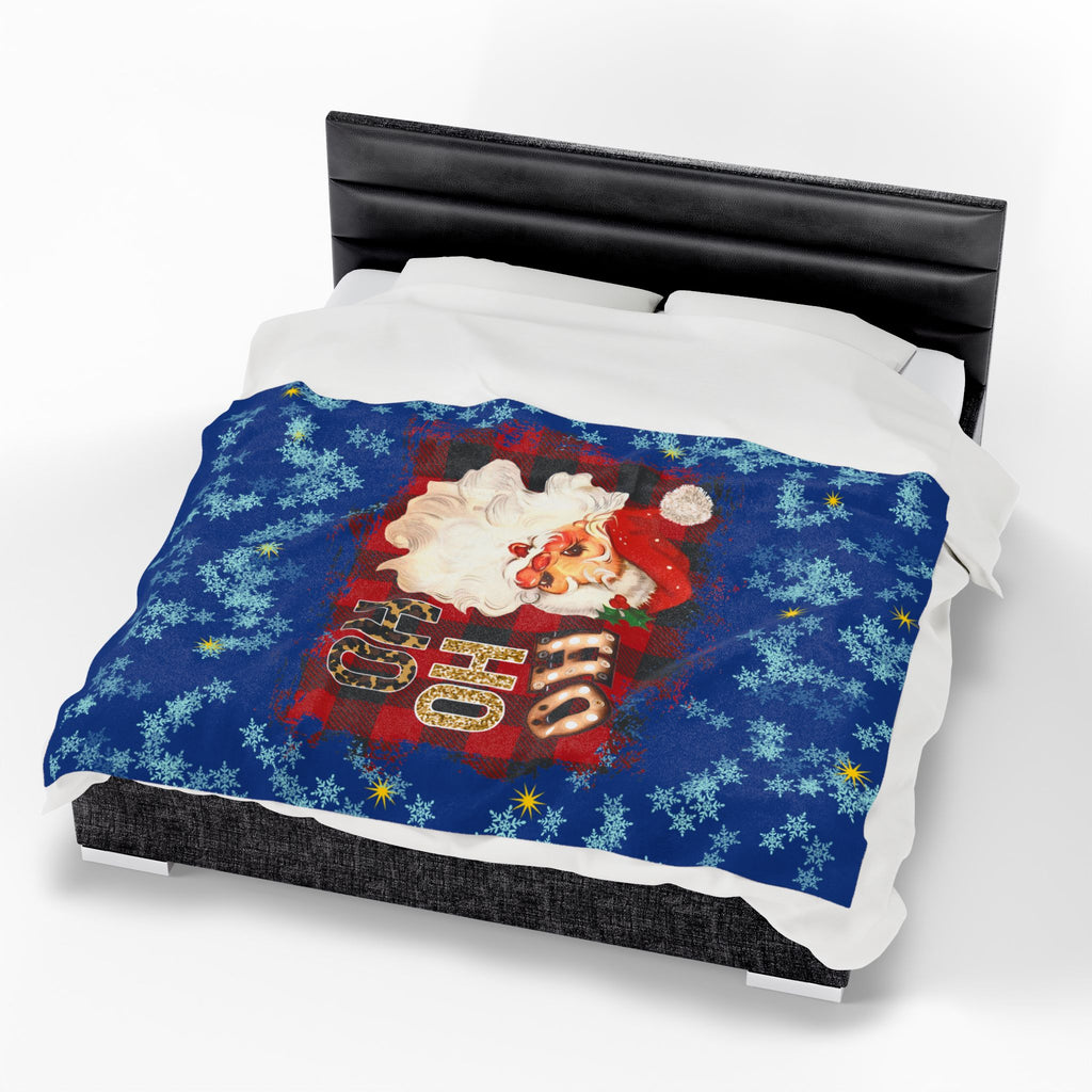 Vintage Santa 'Ho Ho Ho' Velveteen Plush Christmas Blanket — Cozy Holiday Throw