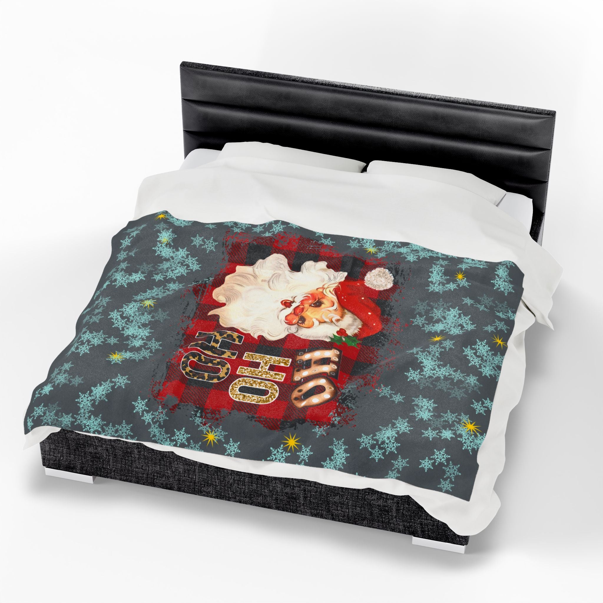 Vintage Santa 'Ho Ho Ho' Velveteen Plush Christmas Blanket — Cozy Holiday Throw