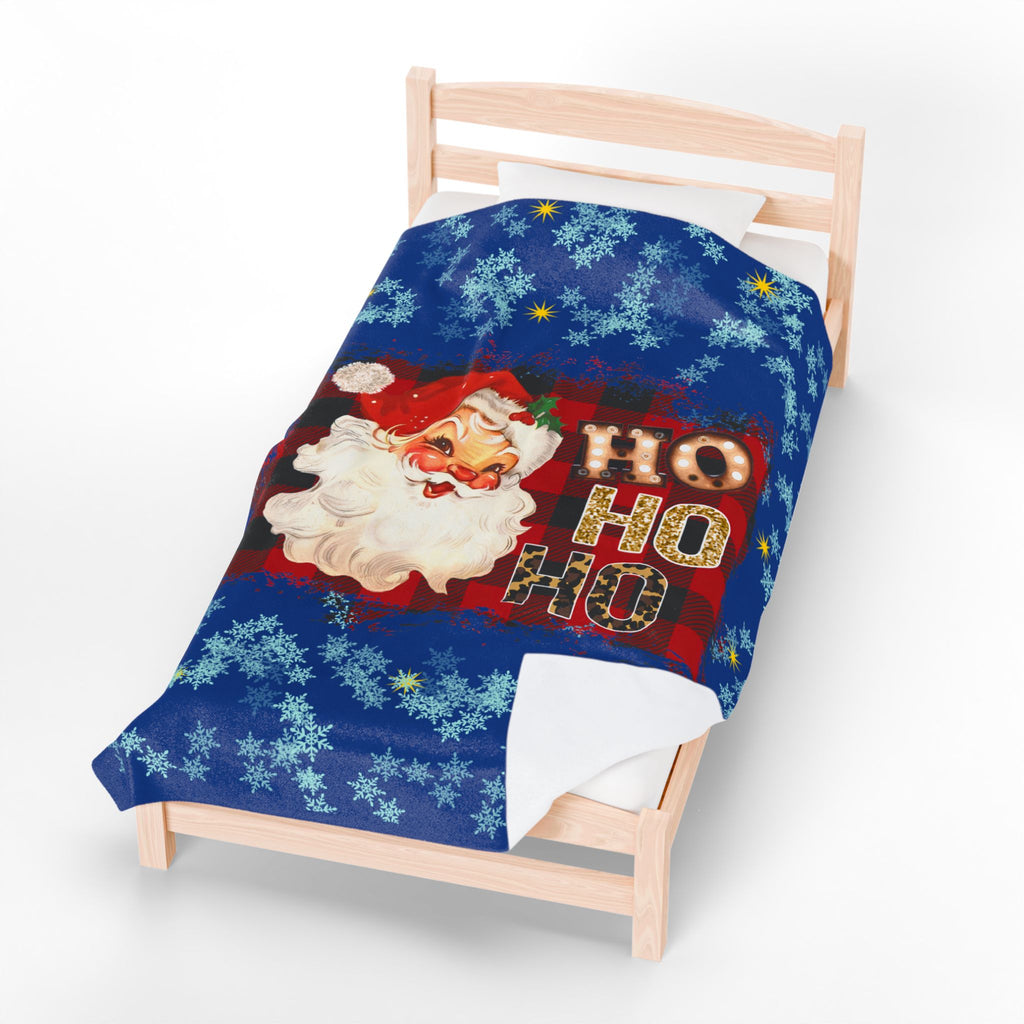 Vintage Santa 'Ho Ho Ho' Velveteen Plush Christmas Blanket — Cozy Holiday Throw