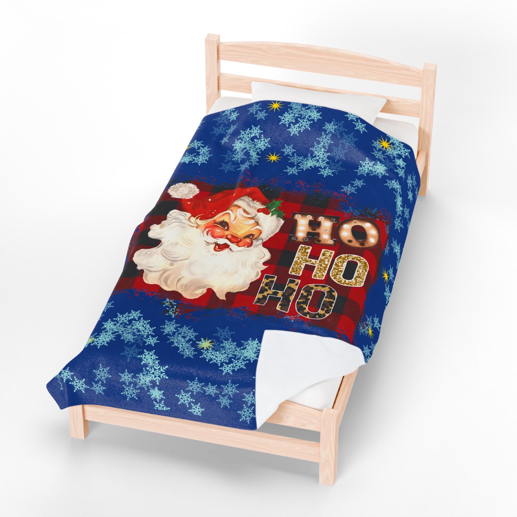 Vintage Santa 'Ho Ho Ho' Velveteen Plush Christmas Blanket — Cozy Holiday Throw
